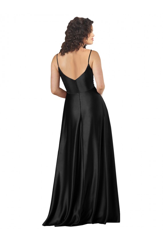 V-Neck Silk like Satin Sleeveless Low Back Black Formal Dress / Bridesmaid Dress Edinburgh
