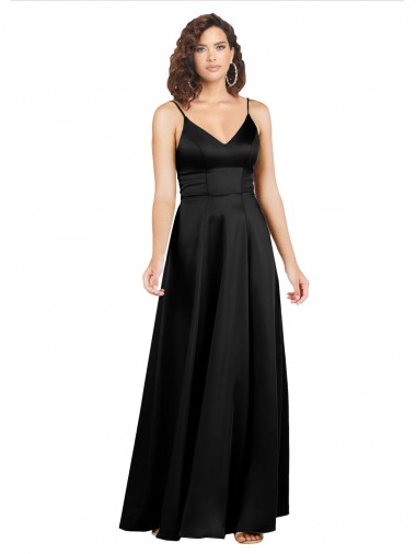 V-Neck Silk like Satin Sleeveless V-Back Black Formal Evening Gown / Prom Dress / Bridesmaid Dress Edinburgh