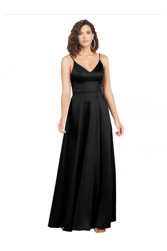 V-Neck Silk like Satin Sleeveless V-Back Black Formal Evening Gown / Prom Dress / Bridesmaid Dress Edinburgh