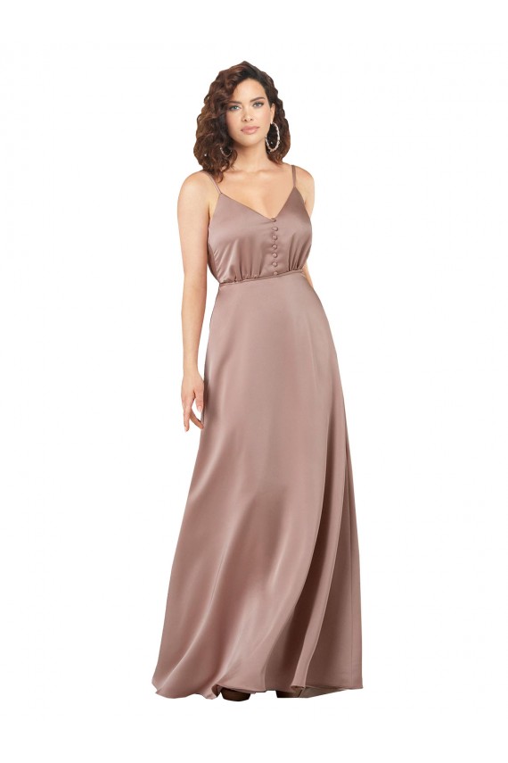 V-Neck Silk like Satin Sleeveless Dusty Pink Formal Evening Gown / Bridesmaid Dress Edinburgh
