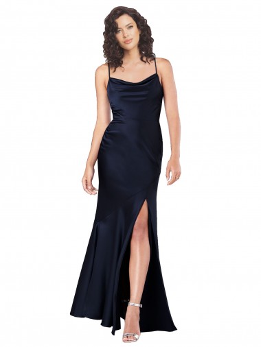Cowl Neck Silk like Satin Sleeveless Dark Navy Black Tie Evening Gown / Prom Dress / Bridesmaid Dress Edinburgh