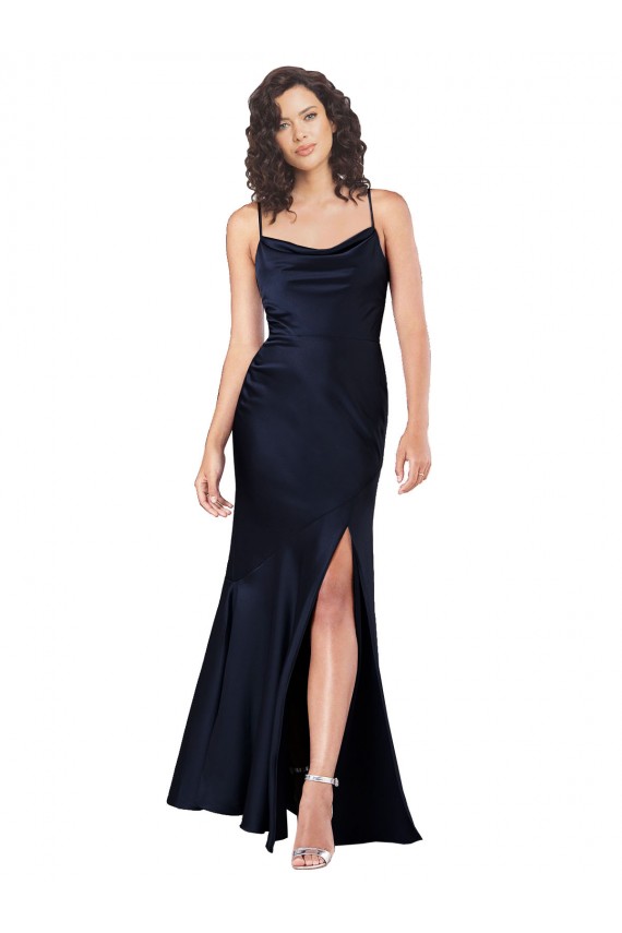 Cowl Neck Silk like Satin Sleeveless Dark Navy Black Tie Evening Gown / Prom Dress / Bridesmaid Dress Edinburgh