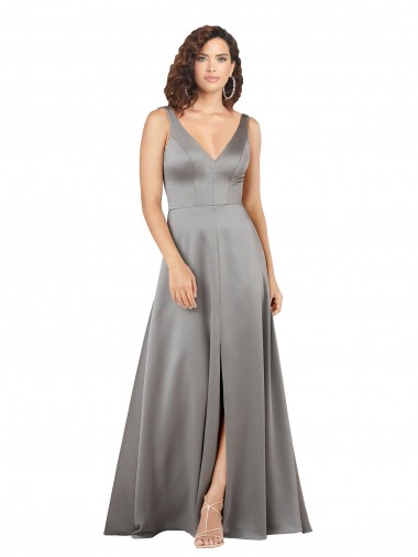 V-Neck Silk like Satin Sleeveless Pearl Grey Formal Evening Gown / Prom Dress / Bridesmaid Dress Edinburgh