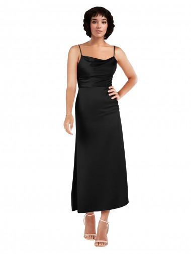 Spaghetti Straps Silk like Satin Sleeveless Black Formal Evening Gown / Prom Dress / Bridesmaid Dress Edinburgh