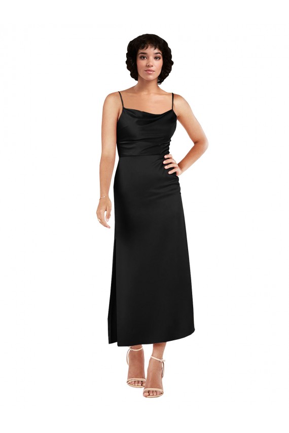 Spaghetti Straps Silk like Satin Sleeveless Black Formal Evening Gown / Prom Dress / Bridesmaid Dress Edinburgh
