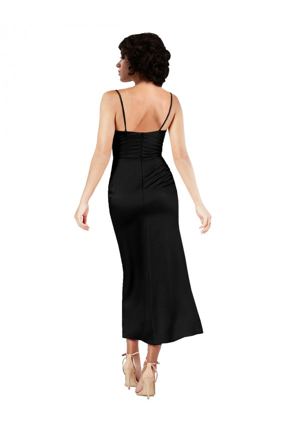 Spaghetti Straps Silk like Satin Sleeveless Black Formal Evening Gown / Prom Dress / Bridesmaid Dress Edinburgh