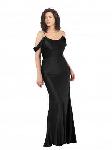 Off the Shoulder Silk like Satin Sleeveless Low Back Black Formal Dress / Bridesmaid Dress Edinburgh