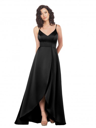V-Neck Silk like Satin Sleeveless Low Back Black High Low Evening Gown / Prom Dress / Bridesmaid Dress Edinburgh