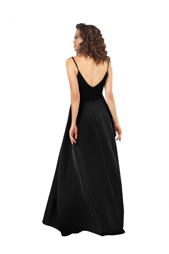 V-Neck Silk like Satin Sleeveless Low Back Black High Low Evening Gown / Prom Dress / Bridesmaid Dress Edinburgh