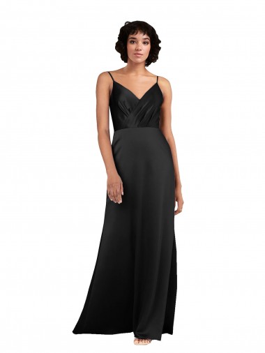 V-Neck Silk like Satin Sleeveless Black Formal Evening Gown / Prom Dress / Bridesmaid Dress Edinburgh