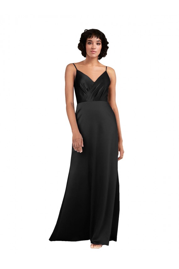V-Neck Silk like Satin Sleeveless Black Formal Evening Gown / Prom Dress / Bridesmaid Dress Edinburgh