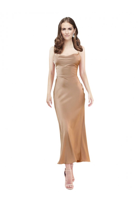 Cowl Neck Silk like Satin Sleeveless Low Back Rose Gold Formal Evening Gown / Prom Dress / Bridesmaid Dress Edinburgh