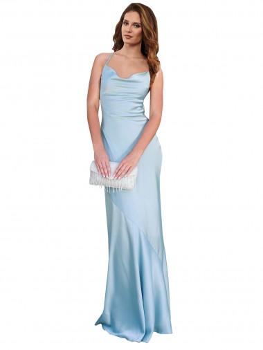 Cowl Neck Silk like Satin Sleeveless Criss Cross Open Back Light Sky Blue Formal Evening Gown / Prom Dress / Bridesmaid Dress Edinburgh
