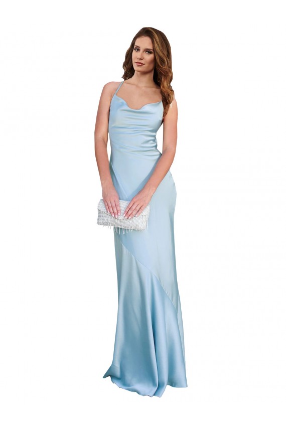 Cowl Neck Silk like Satin Sleeveless Criss Cross Open Back Light Sky Blue Formal Evening Gown / Prom Dress / Bridesmaid Dress Edinburgh