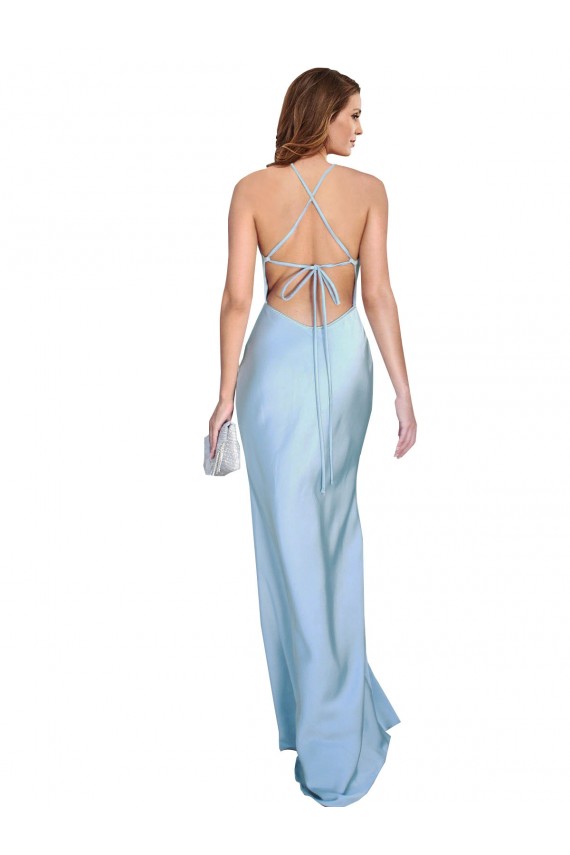 Cowl Neck Silk like Satin Sleeveless Criss Cross Open Back Light Sky Blue Formal Evening Gown / Prom Dress / Bridesmaid Dress Edinburgh