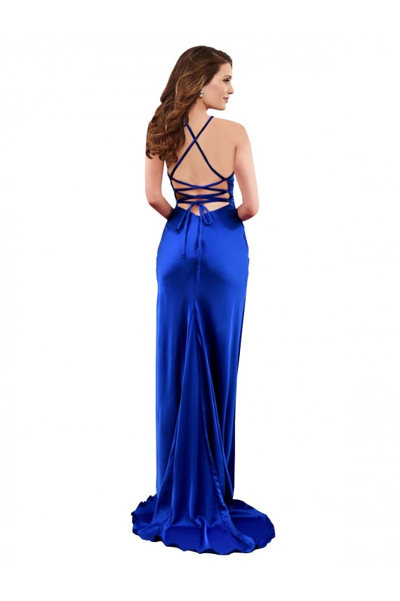 Cowl Neck Silk like Satin Sleeveless Criss Cross Open Back Royal Blue Formal Evening Gown / Prom Dress / Bridesmaid Dress Edinburgh