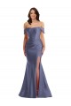 Off the Shoulder Silk like Satin Sleeveless Low Back French Blue Black Tie Plus Size Evening Gown / Prom Dress / Bridesmaid Dress Edinburgh