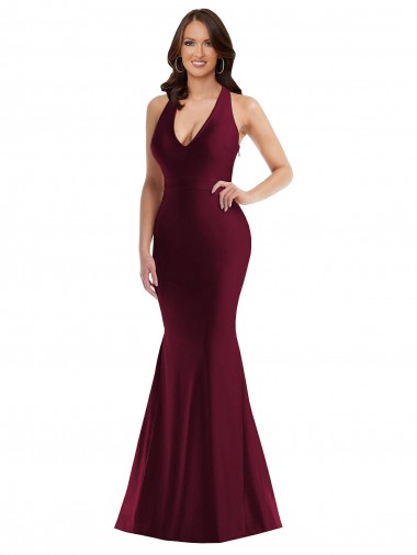 V-Neck Silk like Satin Sleeveless Open Back Burgundy Formal Plus Size Evening Gown / Prom Dress / Bridesmaid Dress Edinburgh