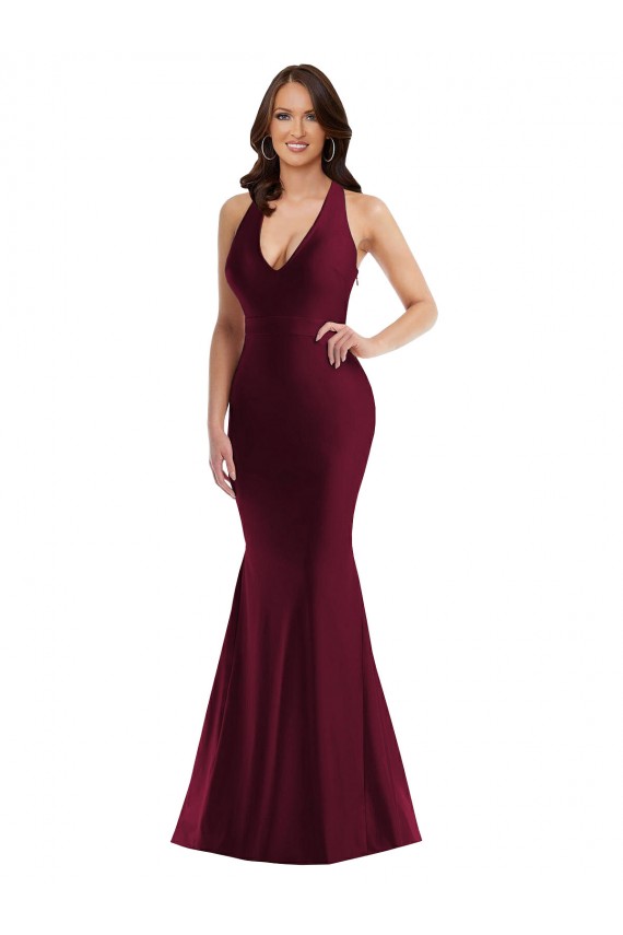 V-Neck Silk like Satin Sleeveless Open Back Burgundy Formal Plus Size Evening Gown / Prom Dress / Bridesmaid Dress Edinburgh