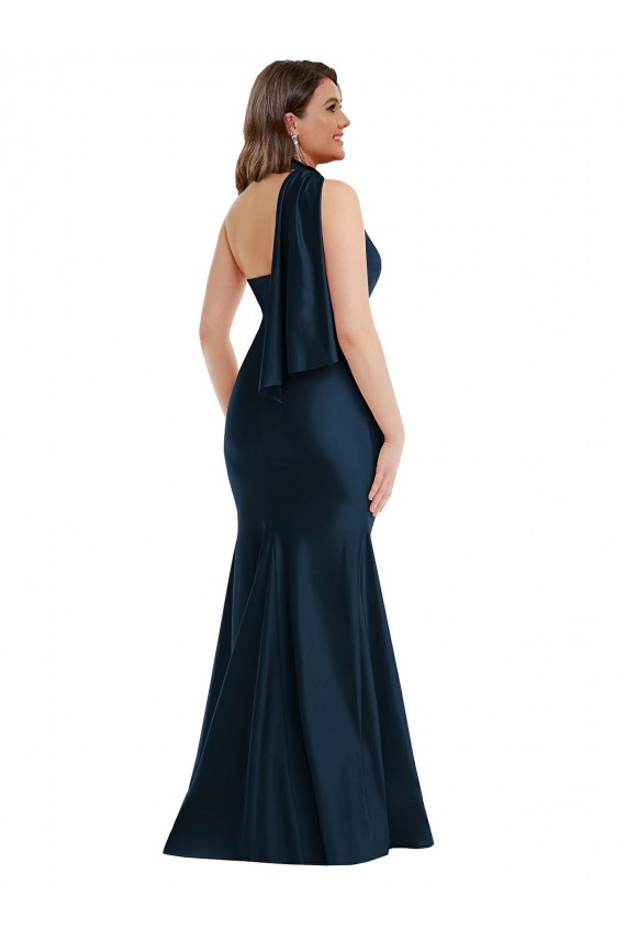 One Shoulder Silk like Satin Sleeveless Dark Navy Formal Plus Size Evening Gown / Prom Dress / Bridesmaid Dress Edinburgh