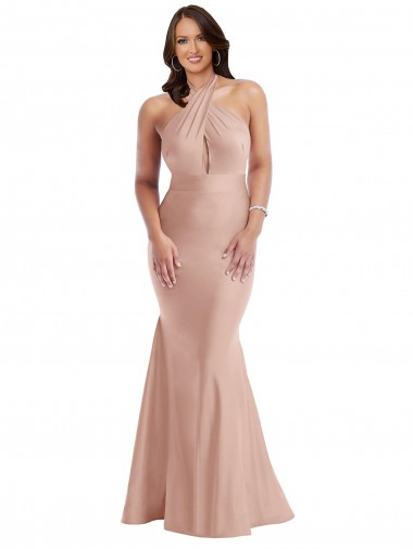 Halter Neck Silk like Satin Sleeveless Open Back Dusty Pink Formal Plus Size Evening Gown / Prom Dress / Bridesmaid Dress Edinburgh