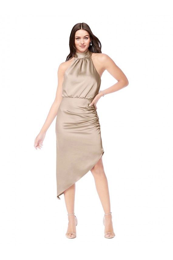 Halter Neck Silk like Satin Sleeveless Champagne Pink High Low Prom Dress / Bridesmaid Dress Edinburgh