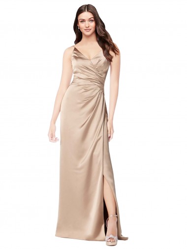Spaghetti Straps Silk like Satin Sleeveless Low Back Champagne Pink Formal Evening Gown / Prom Dress / Bridesmaid Dress Edinburgh