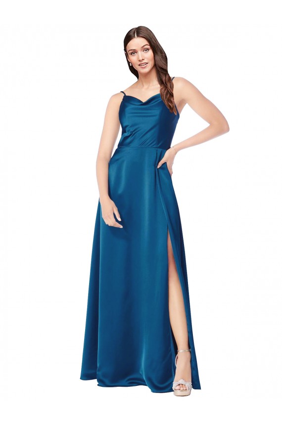Spaghetti Straps Silk like Satin Sleeveless Low Back Peacock Blue Formal Evening Gown / Prom Dress / Bridesmaid Dress Edinburgh