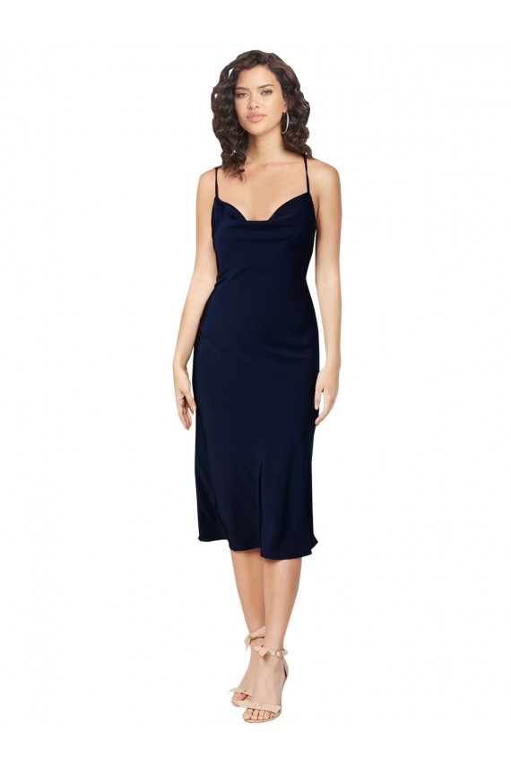 Spaghetti Straps Silk like Satin Sleeveless Criss Cross Open Back Dark Navy Formal Evening Gown / Prom Dress / Bridesmaid Dress Edinburgh