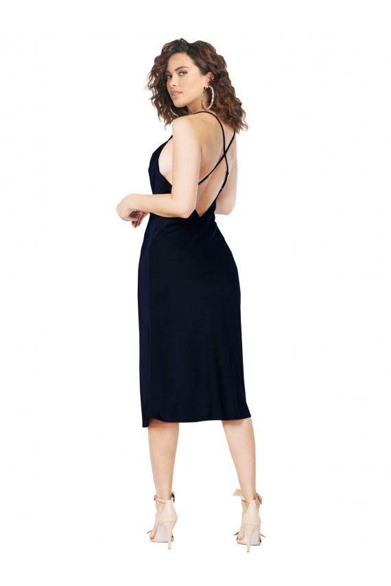 Spaghetti Straps Silk like Satin Sleeveless Criss Cross Open Back Dark Navy Formal Evening Gown / Prom Dress / Bridesmaid Dress Edinburgh