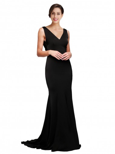 V-Neck Silk like Satin Sleeveless Sweep Train Black Formal Evening Gown / Prom Dress / Bridesmaid Dress Edinburgh