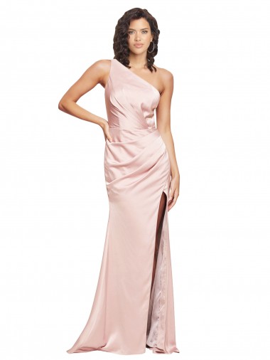 One Shoulder Silk like Satin Sleeveless Low Back Pink Formal Evening Gown / Prom Dress / Bridesmaid Dress Edinburgh