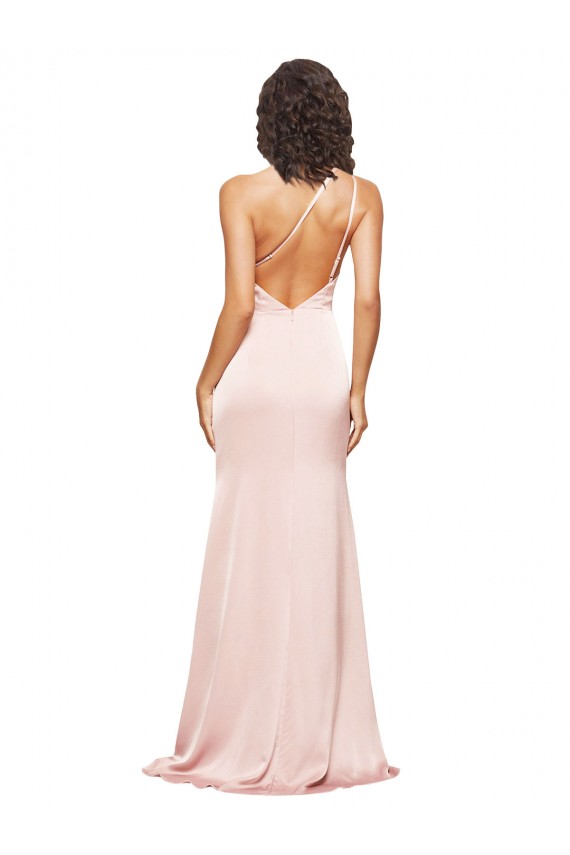 One Shoulder Silk like Satin Sleeveless Low Back Pink Formal Evening Gown / Prom Dress / Bridesmaid Dress Edinburgh