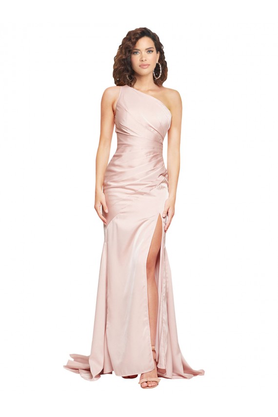 One Shoulder Silk like Satin Sleeveless Pink Black Tie Evening Dress / Prom Dress / Bridesmaid Dress Edinburgh