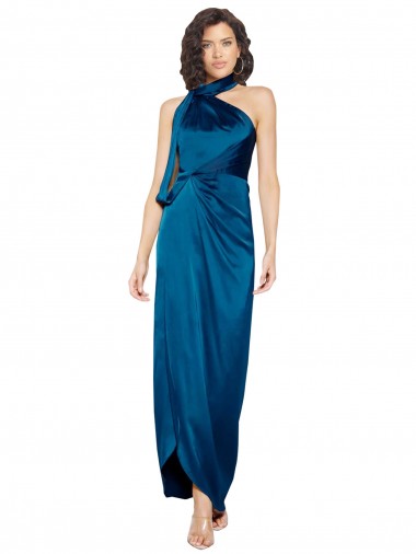 Halter Neck Silk like Satin Sleeveless Peacock Blue Formal Evening Gown / Prom Dress / Bridesmaid Dress Edinburgh
