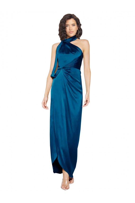 Halter Neck Silk like Satin Sleeveless Peacock Blue Formal Evening Gown / Prom Dress / Bridesmaid Dress Edinburgh