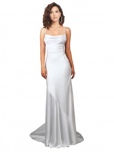 Cowl Neck Silk like Satin Sleeveless Criss Cross Open Back White Beach Wedding Dress Edinburgh