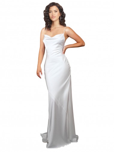 Cowl Neck Silk like Satin Sleeveless Criss Cross Open Back White Beach Wedding Dresses Edinburgh