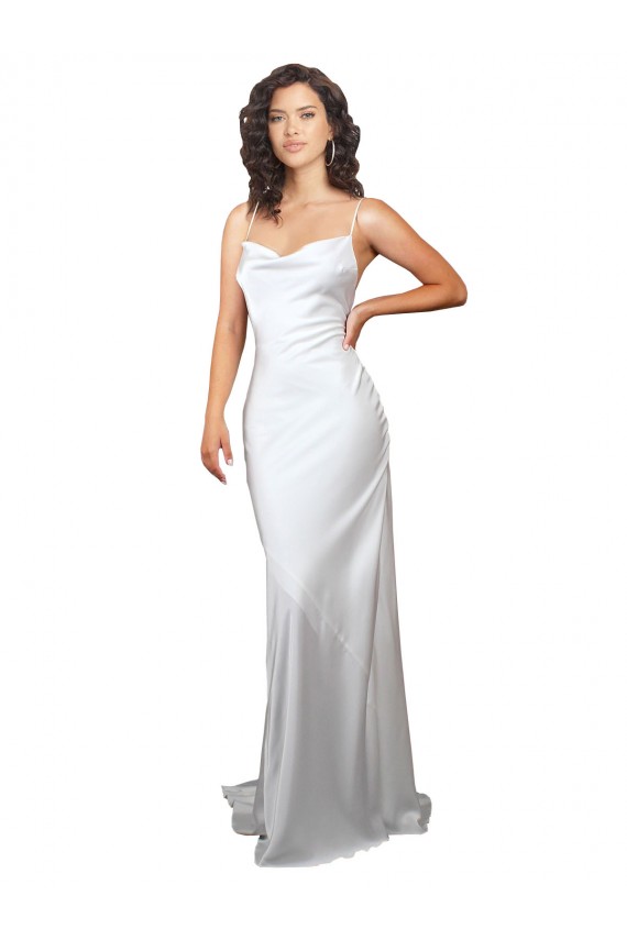 Cowl Neck Silk like Satin Sleeveless Criss Cross Open Back White Beach Wedding Dresses Edinburgh