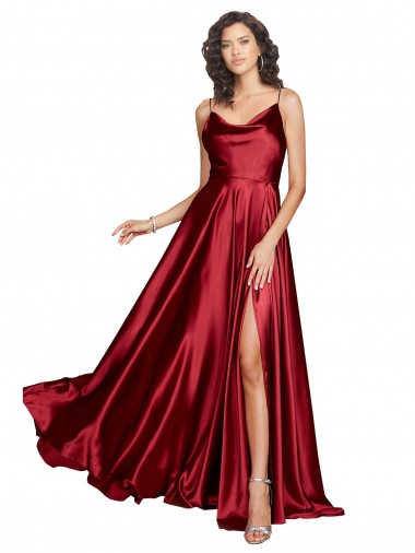 Spaghetti Straps Silk like Satin Sleeveless Low Back Burgundy Black Tie Evening Dress / Prom Dress / Bridesmaid Dress Edinburgh