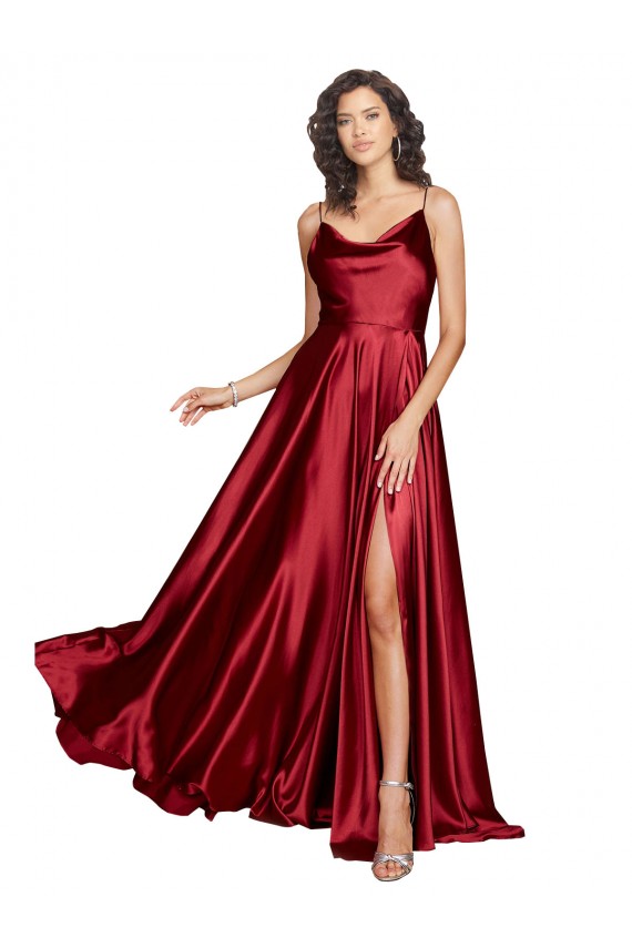 Spaghetti Straps Silk like Satin Sleeveless Low Back Burgundy Black Tie Evening Dress / Prom Dress / Bridesmaid Dress Edinburgh