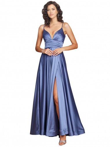 Spaghetti Straps Silk like Satin Sleeveless Low Back French Blue Black Tie Evening Gown / Prom Dress / Bridesmaid Dress Edinburgh