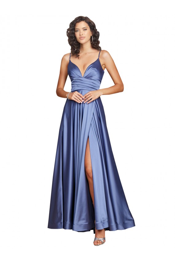 Spaghetti Straps Silk like Satin Sleeveless Low Back French Blue Black Tie Evening Gown / Prom Dress / Bridesmaid Dress Edinburgh