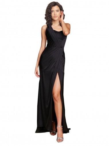 One Shoulder Silk like Satin Sleeveless Black Evening Dress / Bridesmaid Dress Edinburgh