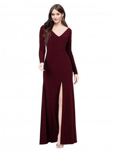 V-Neck Spandex Long Sleeves V-Back Burgundy Gold Prom Dress / Bridesmaid Dress Edinburgh
