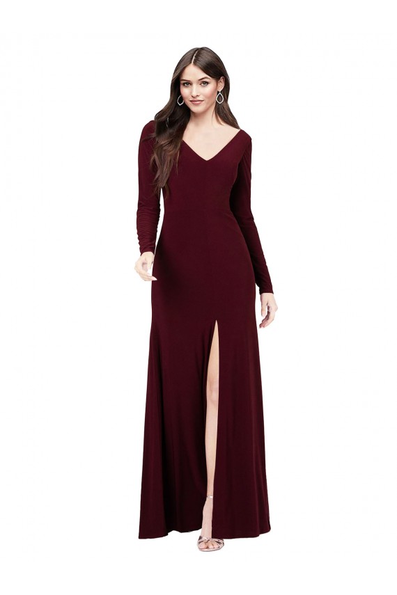 V-Neck Spandex Long Sleeves V-Back Burgundy Gold Prom Dress / Bridesmaid Dress Edinburgh