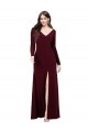 V-Neck Spandex Long Sleeves V-Back Burgundy Gold Prom Dress / Bridesmaid Dress Edinburgh