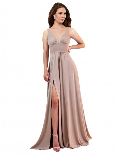 V-Neck Spandex Sleeveless Low Back Dusty Pink Black Tie Evening Gown / Prom Dress / Bridesmaid Dress Edinburgh