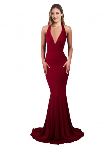Halter Neck Spandex Sleeveless Open Back Burgundy Formal Evening Gown / Prom Dress / Bridesmaid Dress Edinburgh