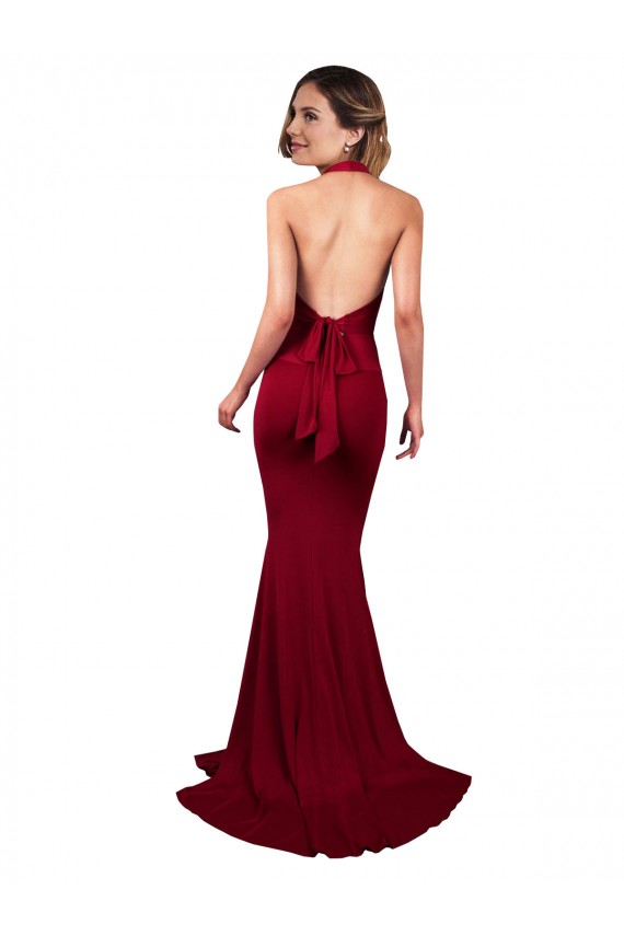 Halter Neck Spandex Sleeveless Open Back Burgundy Formal Evening Gown / Prom Dress / Bridesmaid Dress Edinburgh